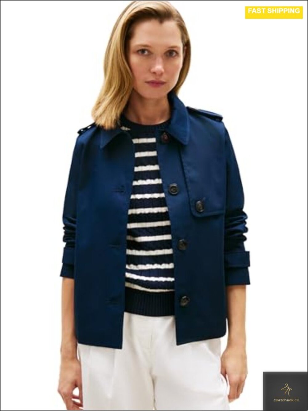Lightweight Cotton Trench Coat with Pockets Embroidered Flag Logo Women's Jacket